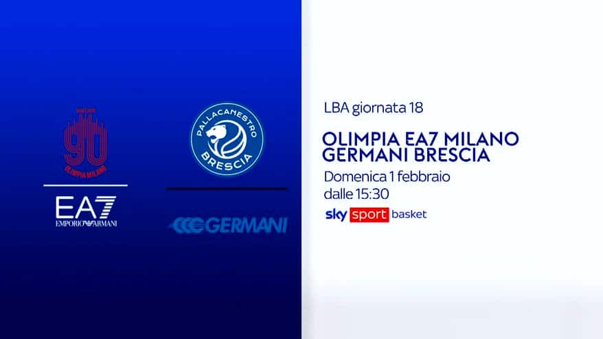 Serie A basket, 18^ turno: Olimpia Milano-Brescia su Sky