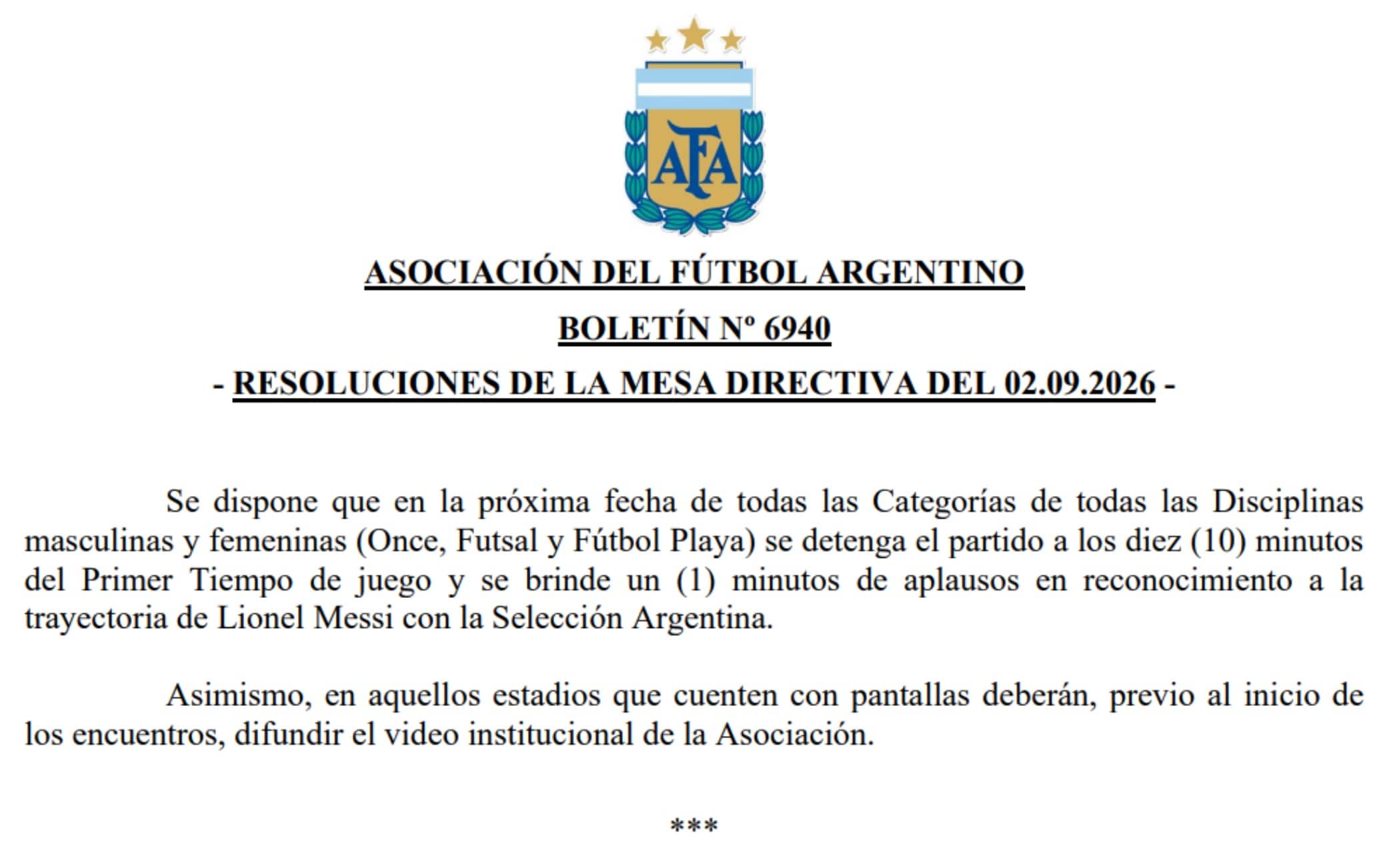 Comunicato AFA Messi