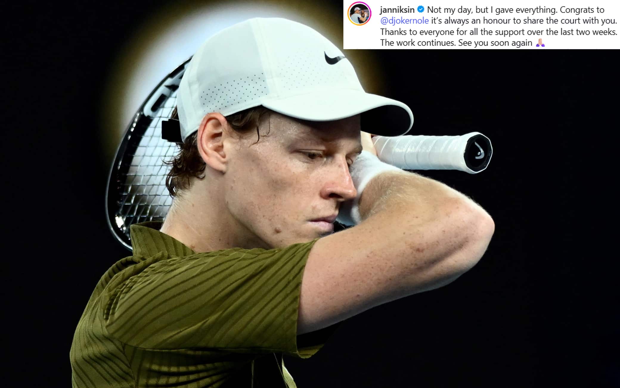 Sinner sui social: "Ho dato tutto, ma non era la mia giornata agli Australian Open"