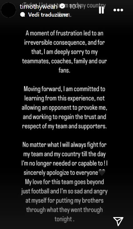 Il messaggio di scuse