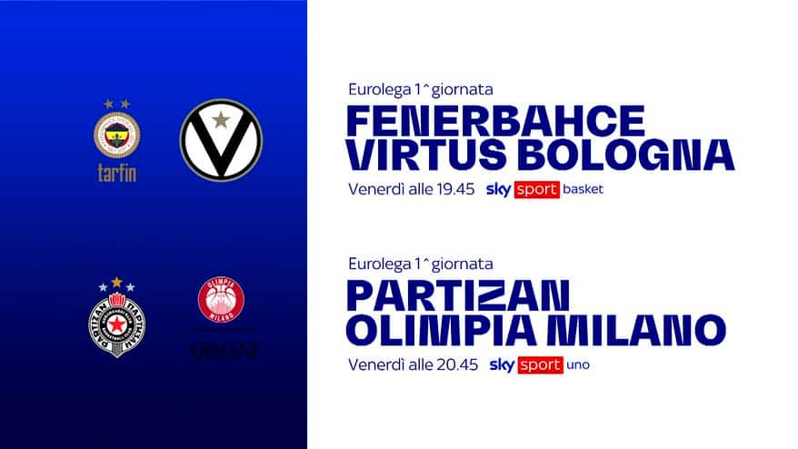 Riparte l'Eurolega su Sky, venerdì in campo le due italiane