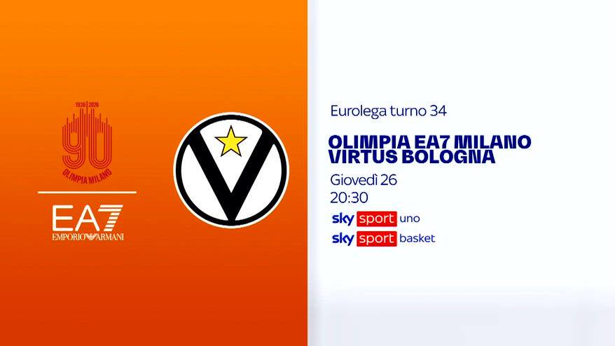 Eurolega, 34^ turno: Milano-Bologna giovedì 26 marzo su Sky