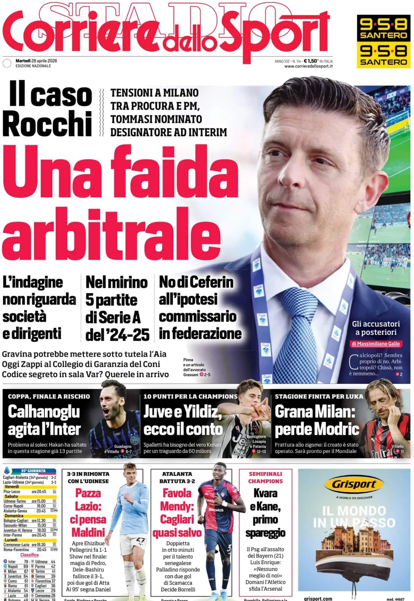 La prima pagina del corriere dello sport