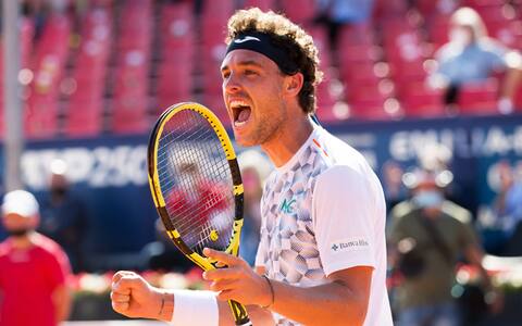 Exultation of Marco CECCHINATO of the Italy			
during ATP 250 Emilia-Romagna Open 2021, Tennis Internationals in Parma, Italy, May 26 2021