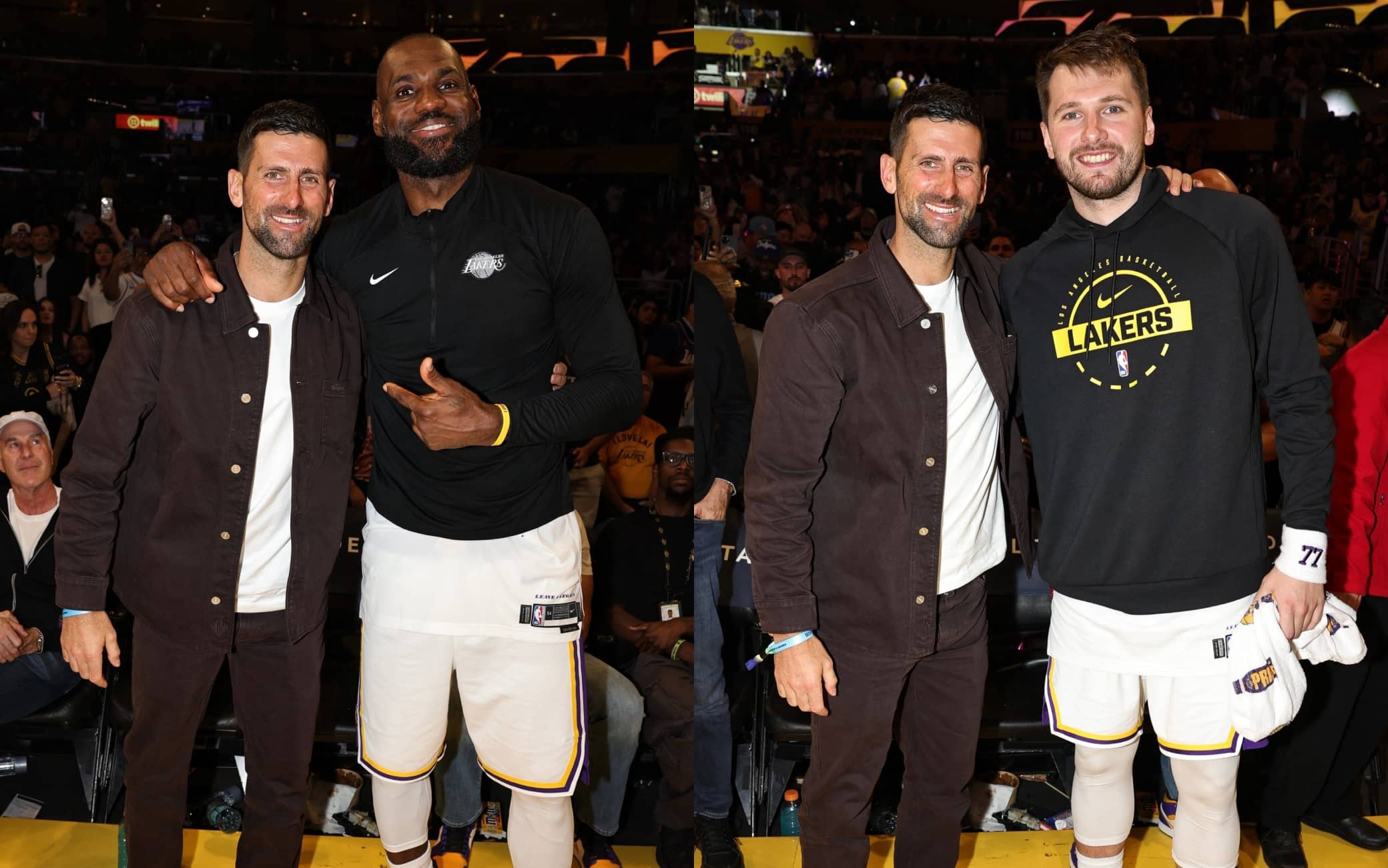NBA, Djokovic ospite speciale dei Lakers: la leggenda del tennis posa con LeBron e Doncic