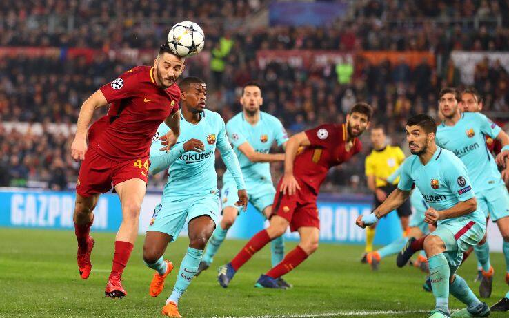 Il gol che completò la rimonta di Manolas in Roma-Barcellona 3-0