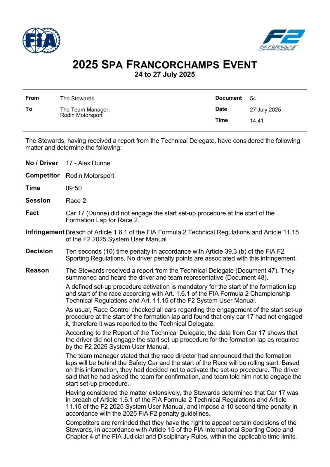 Penalità Alex Dunne Spa