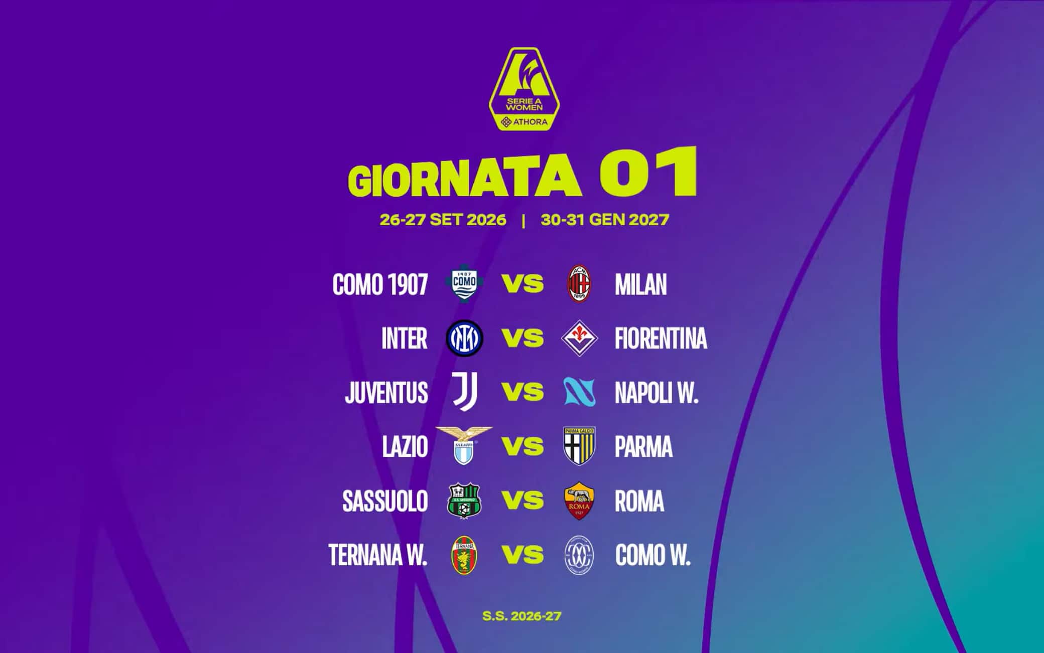 Calendario Serie A femminile, giornate e partite del campionato 2026-2027