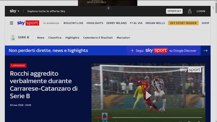 Rocchi aggredito verbalmente durante Carrarese-Catanzaro