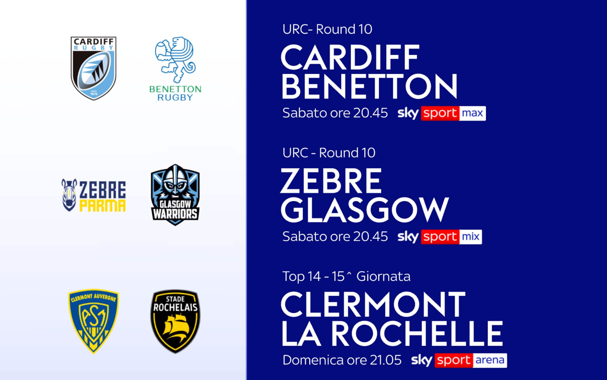United Rugby Championship e Top 14, i match su Sky
