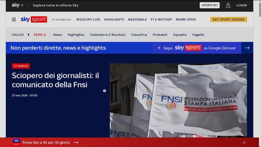 Sciopero dei giornalisti: il comunicato della Fnsi