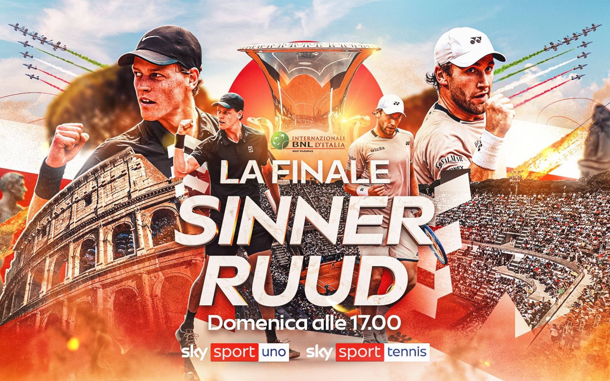 Sinner-Ruud agli Internazionali BNL d'Italia, dove vedere in tv e streaming