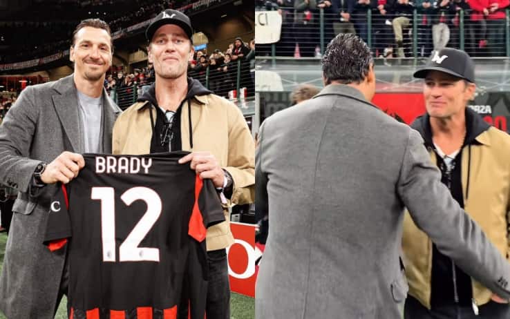 Tom Brady, abbraccio con Ibrahimovic prima di Milan-Como. Video e Foto