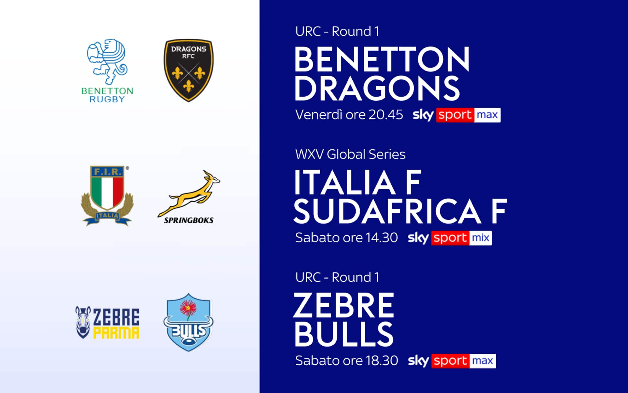 United Rugby Championship al via, Benetton e Zebre su Sky