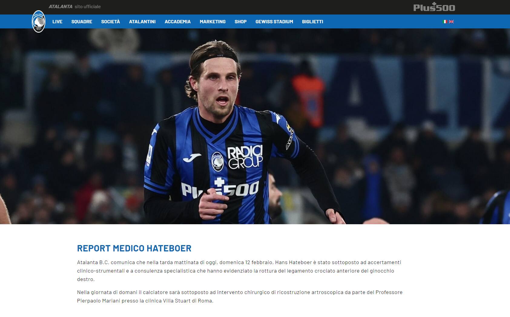 Il comunicato dell'Atalanta su Hateboer