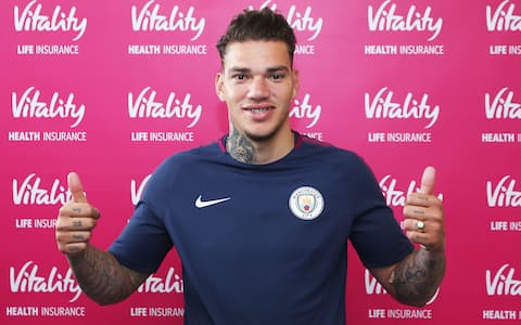 Manchester City's new signing, Brazilian goalkeeper Ederson during a photoshoot at the City Football Academy. Original picture date is 30th May 2017.   (Photo by Victoria Haydn/Manchester City FC via Getty Images)