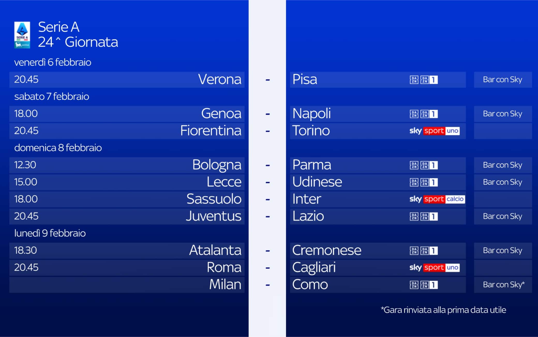 Serie A, la presentazione della 24^ giornata: orari, arbitri e squalificati