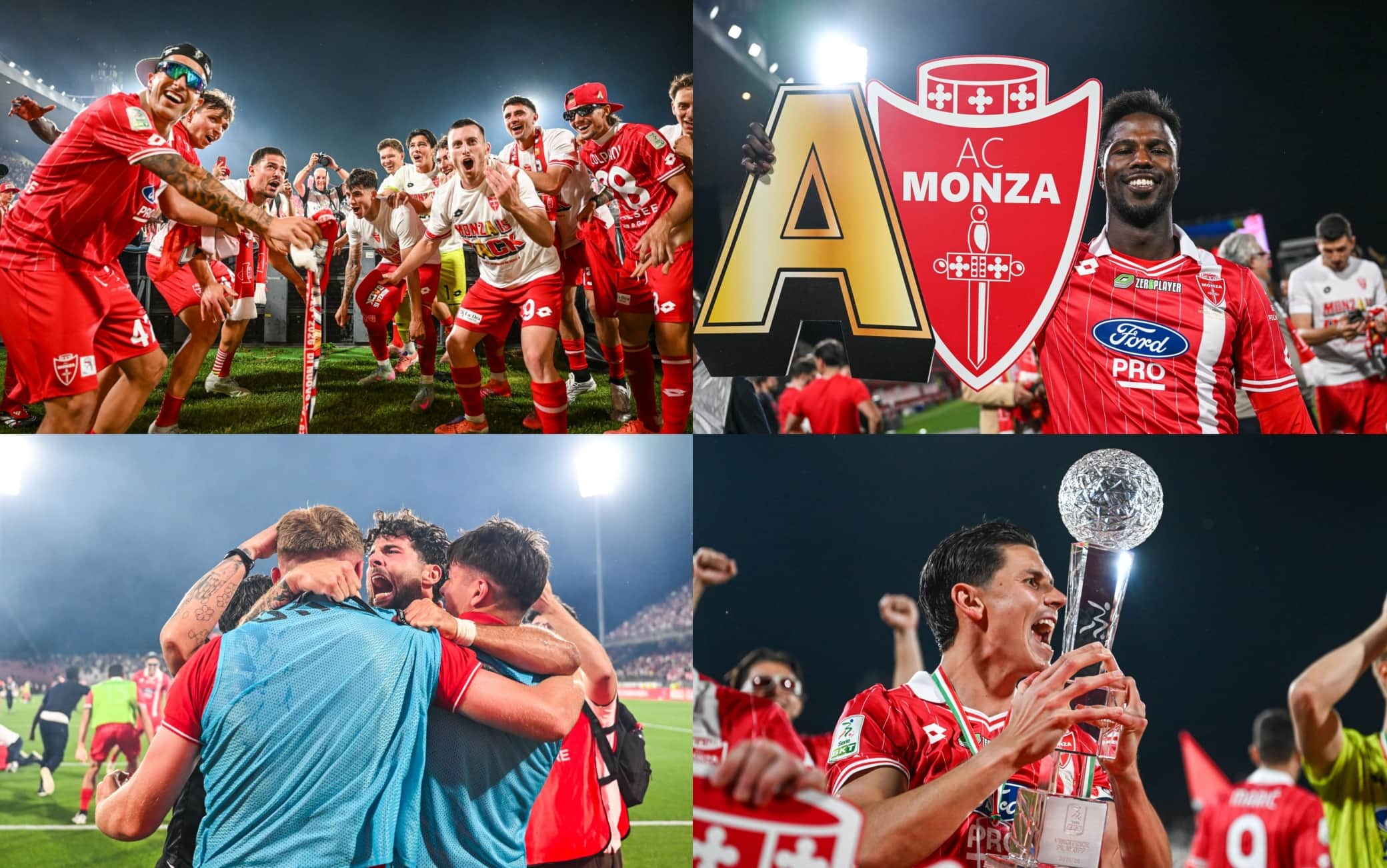 Monza promosso in Serie A, la festa in campo dei giocatori. FOTO