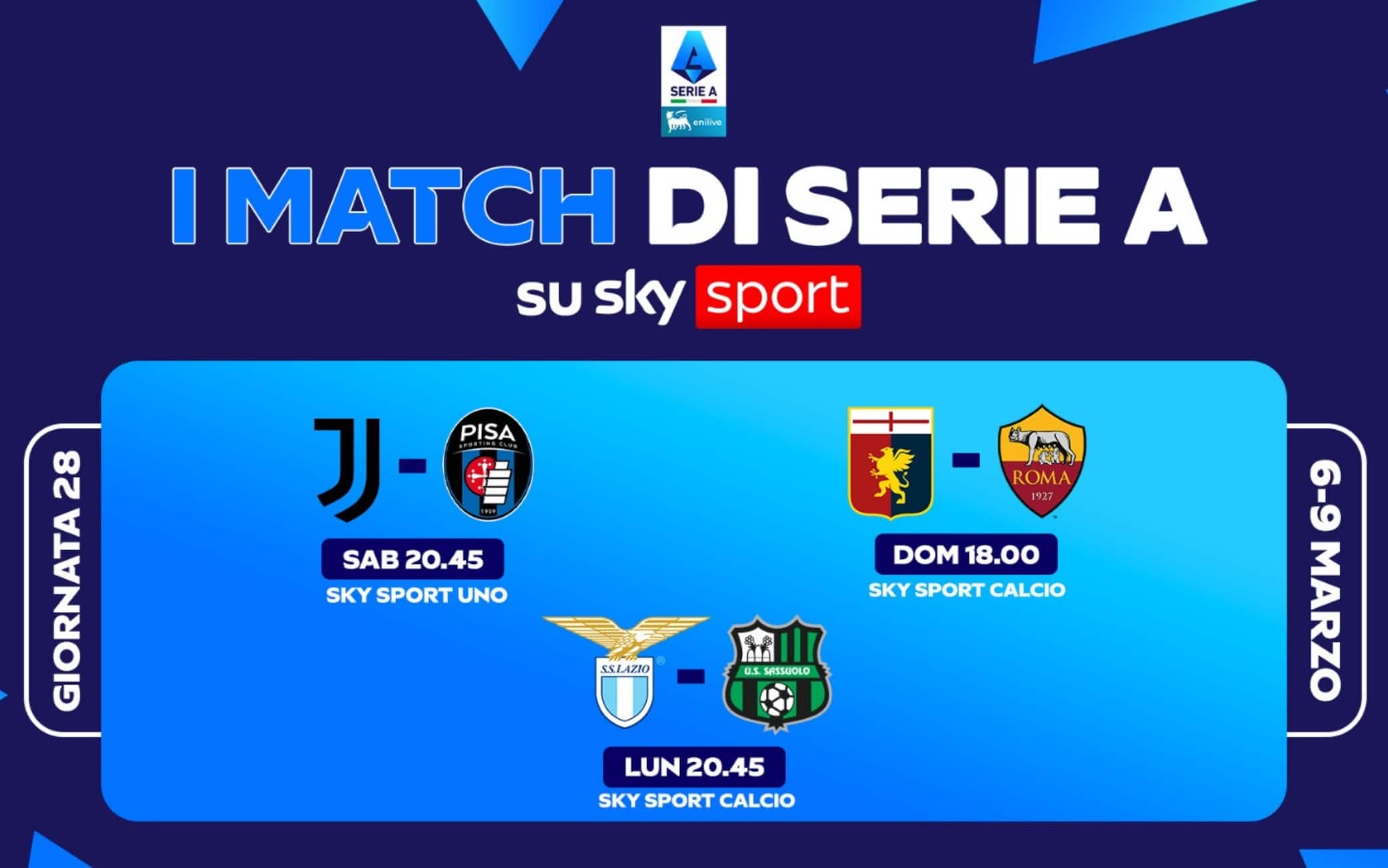 Il calendario di Serie A, le partite e gli orari della 28^ giornata