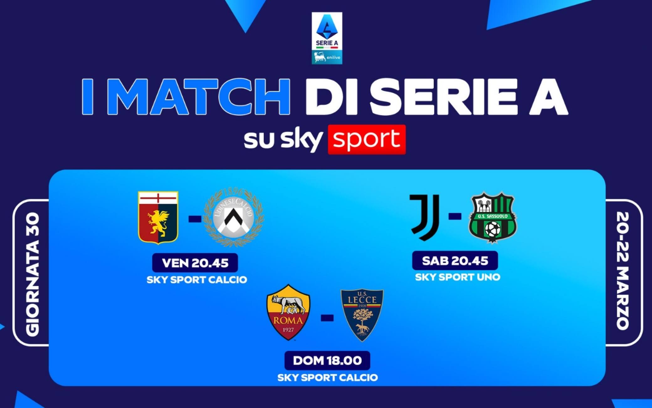 Il calendario di Serie A, le partite e gli orari della 30^ giornata