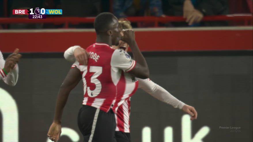 Kayode, il primo gol in Premier League col Brentford