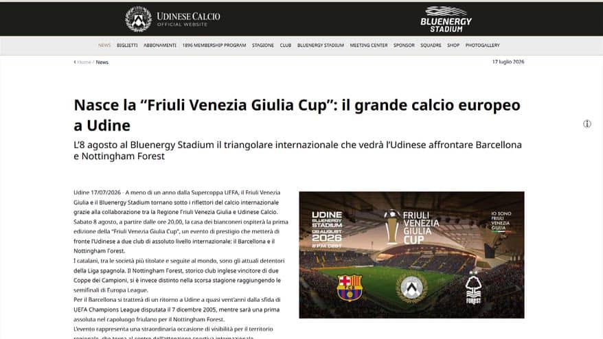 La "Friuli Venezia Giulia Cup" è su Sky l'8 agosto