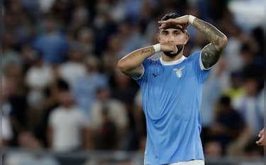 Lazio's Argentinian forward Valentin Castellanos celebrates after scoring a goal during the Serie A football match SS Lazio vs Hellas Verona at Olimpico Stadium on August 31, 2025, in Rome.