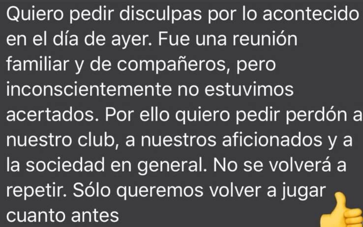 Le scuse di Banega su Instagram