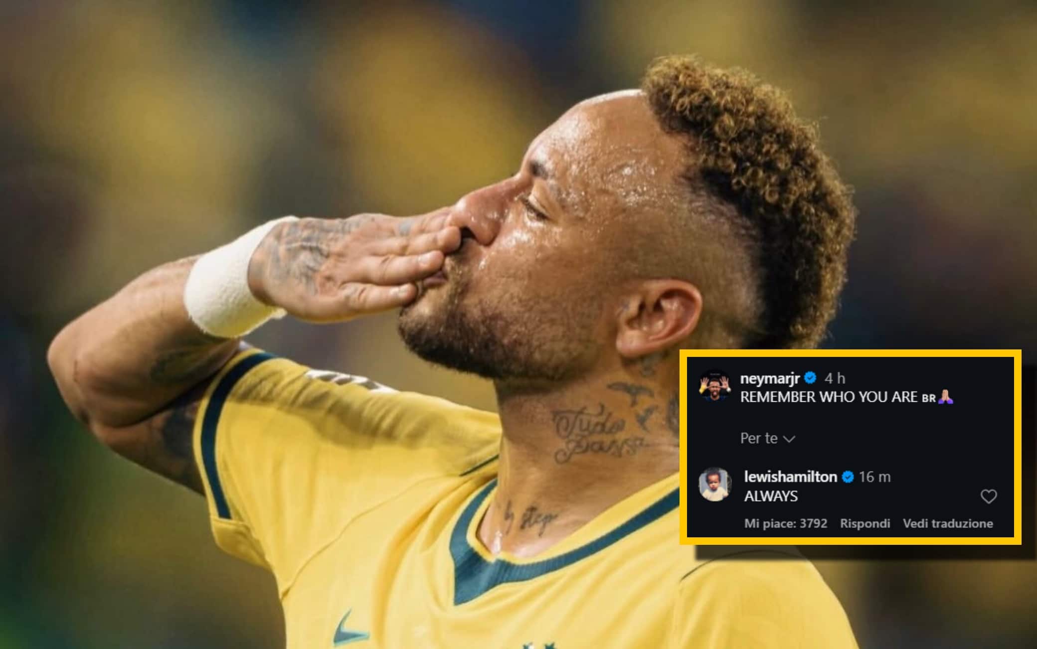 Neymar come Hamilton, il messaggio dopo Brasile-Scozia a i Mondiali: "Ricorda chi sei"