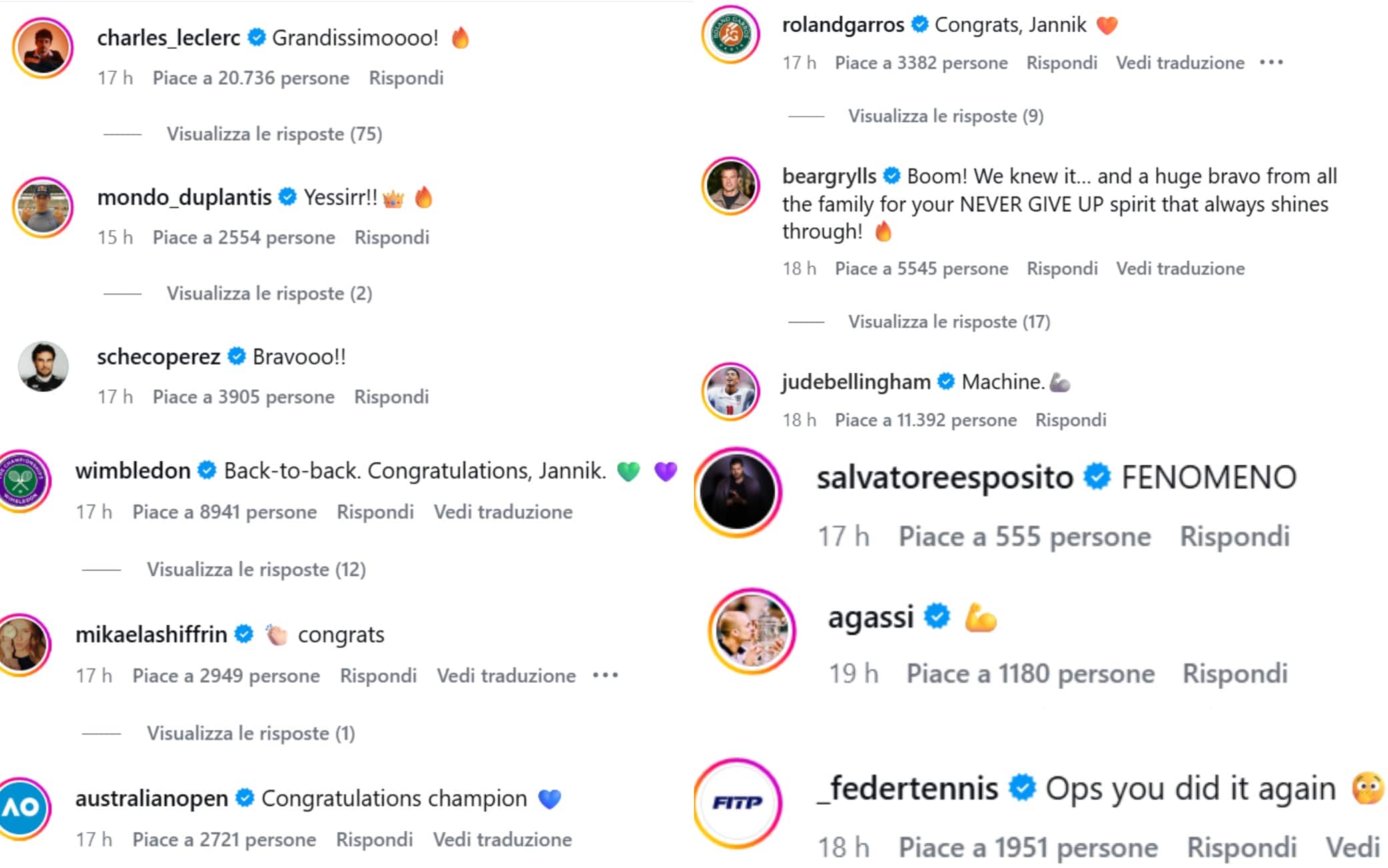 complimenti sinner