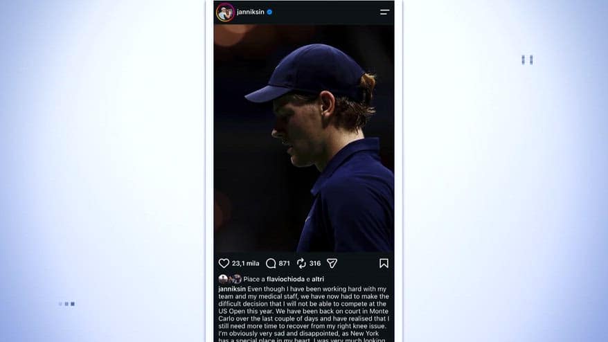 Sinner, problema al ginocchio destro: niente US Open