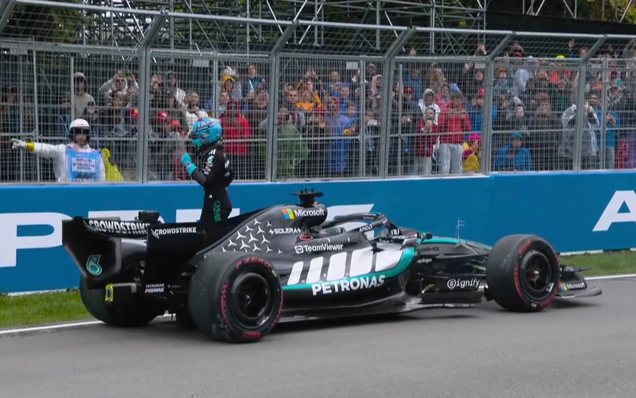 Problema alla Mercedes, Russell si ritira al giro 30 nel GP del Canada. VIDEO
