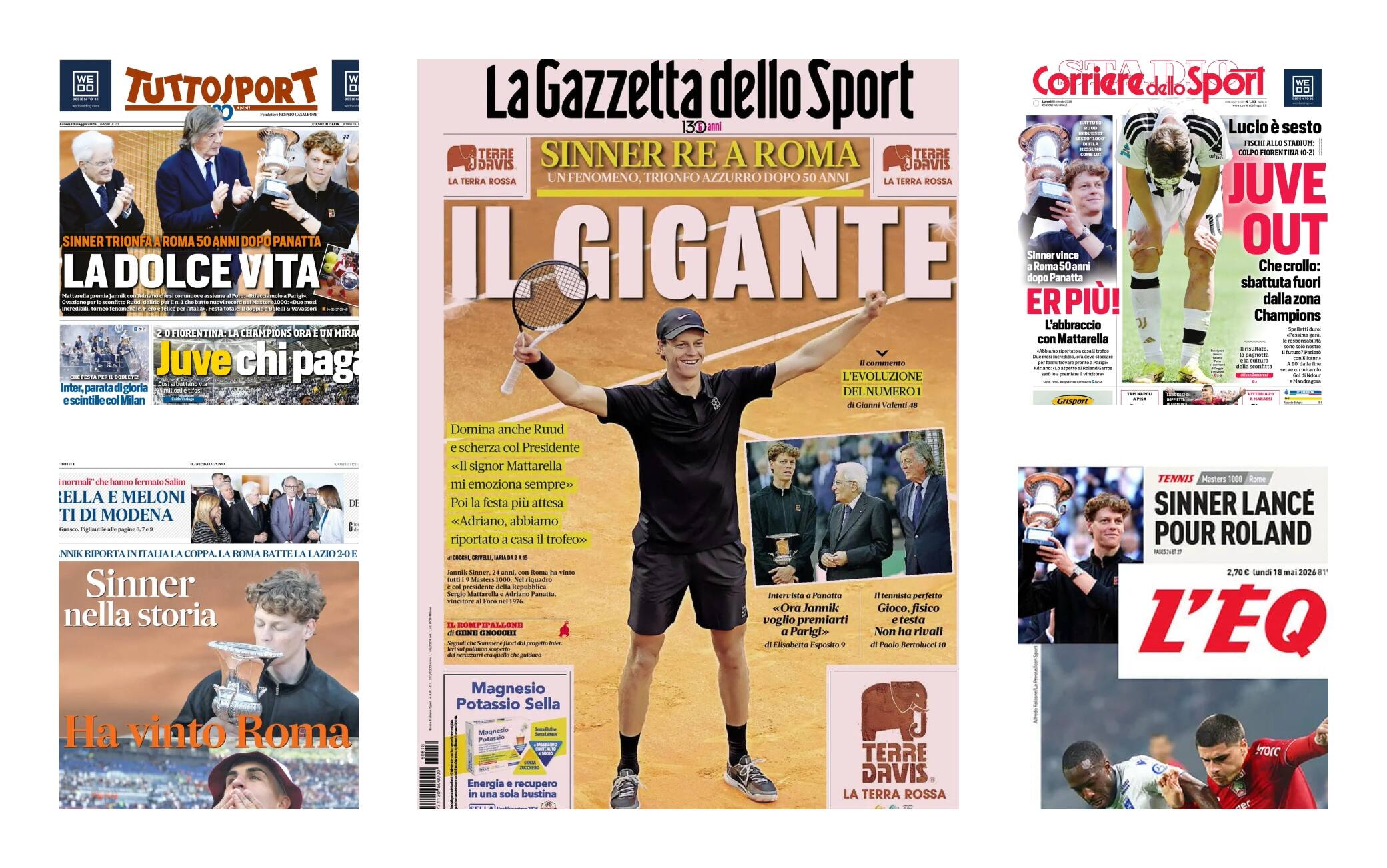 Sinner vince gli Internazionali Roma 2026: la rassegna stampa