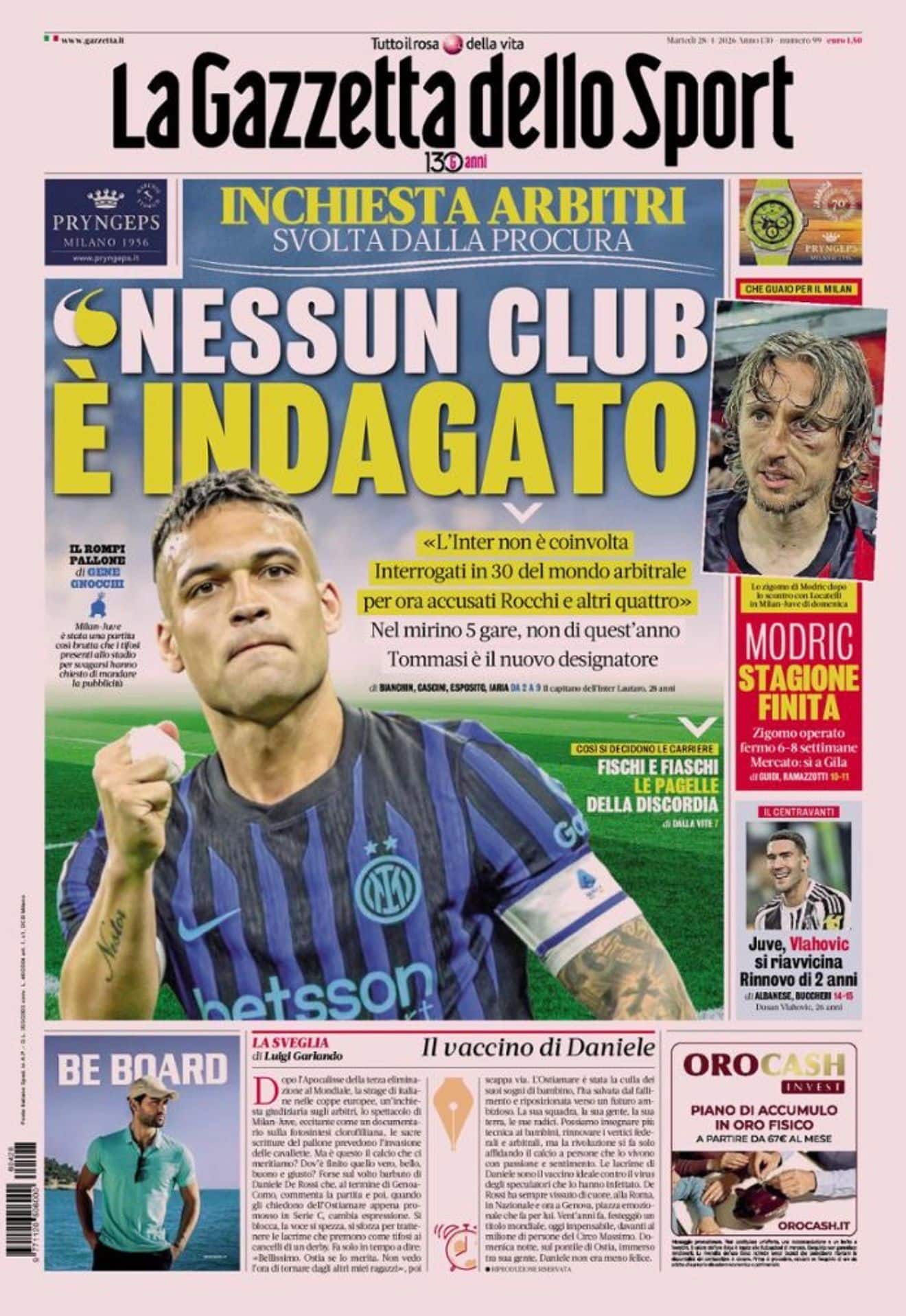 La prima pagina della Gazzetta dello Sport