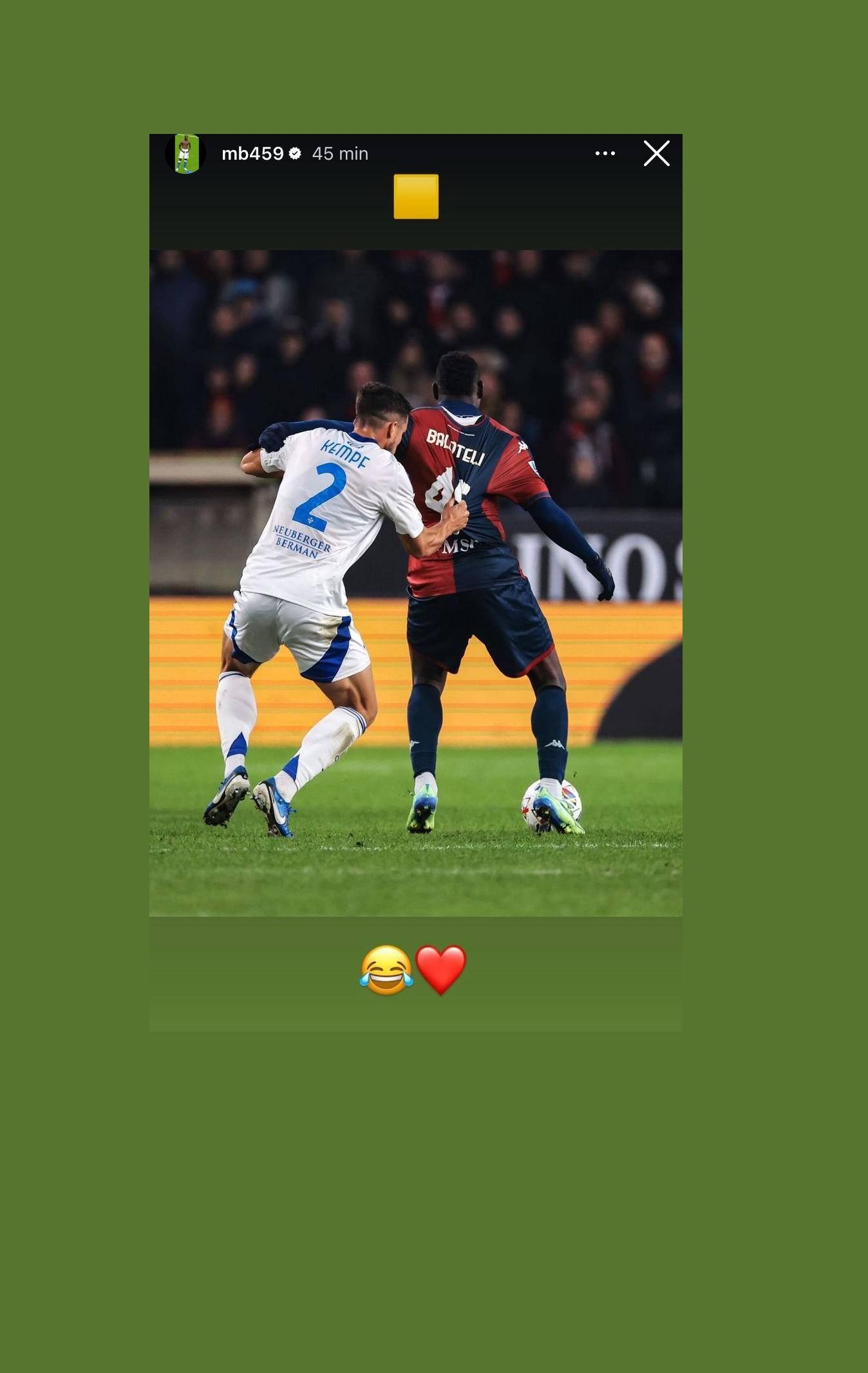 La storia pubblicata su Instagram da Balotelli dopo il giallo contro il Como