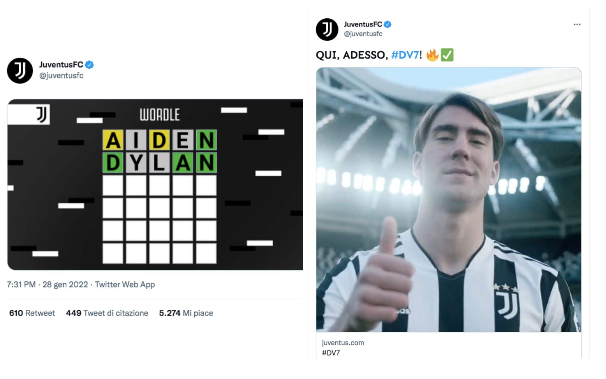 Gli annunci social per Vlahovic