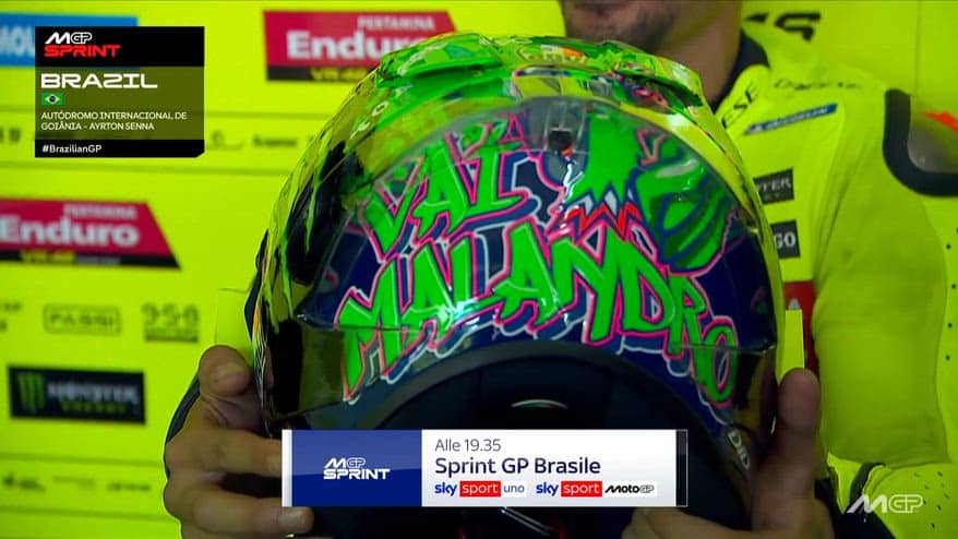 GP Brasile, casco speciale in salsa verdeoro per Morbidelli