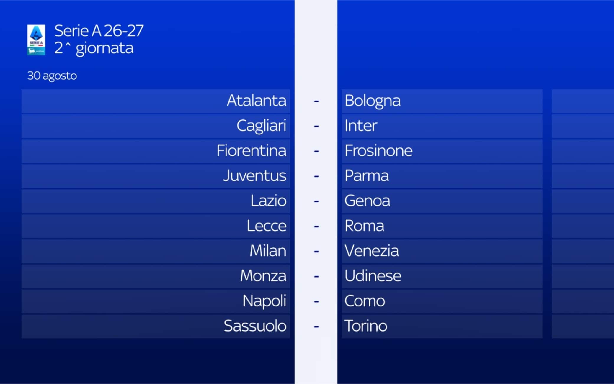 La 2^ giornata del campionato