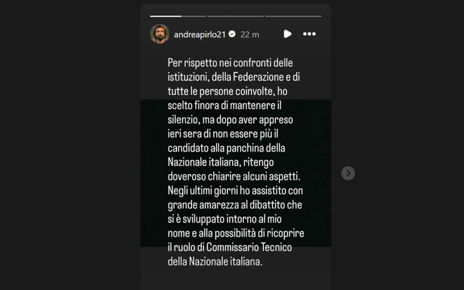 Andrea Pirlo ufficializza stop a trattativa per diventare ct