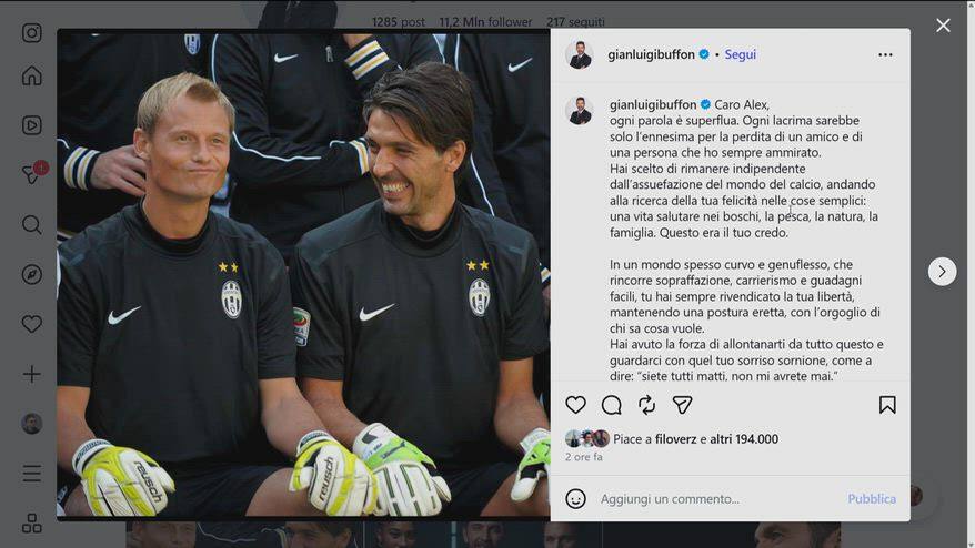 Morto Manninger, l'emozionante messaggio di Buffon