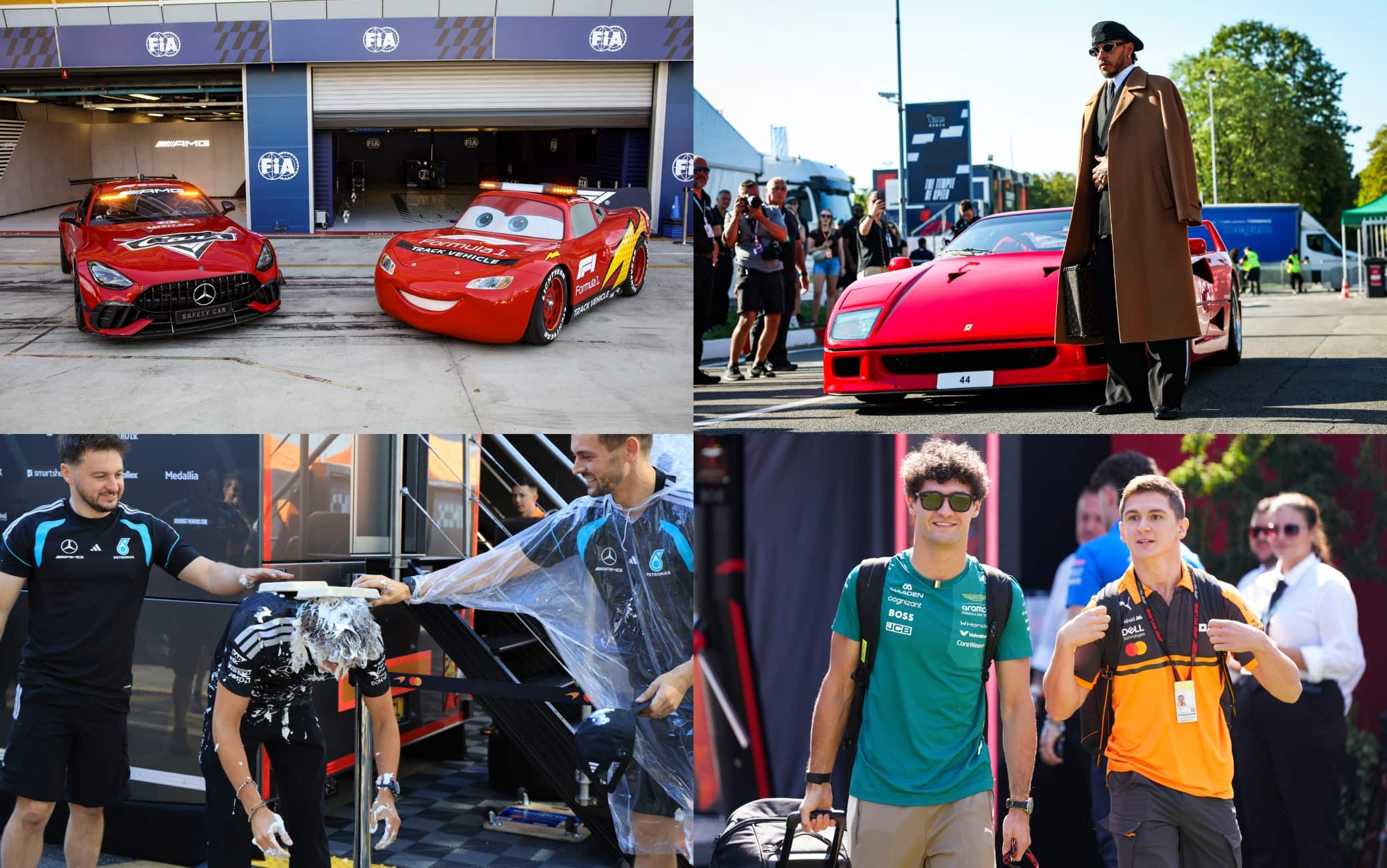 F1, dentro Monza con Cars, la Ferrari F40 di Hamilton e Kimi pieno di schiuma. FOTO