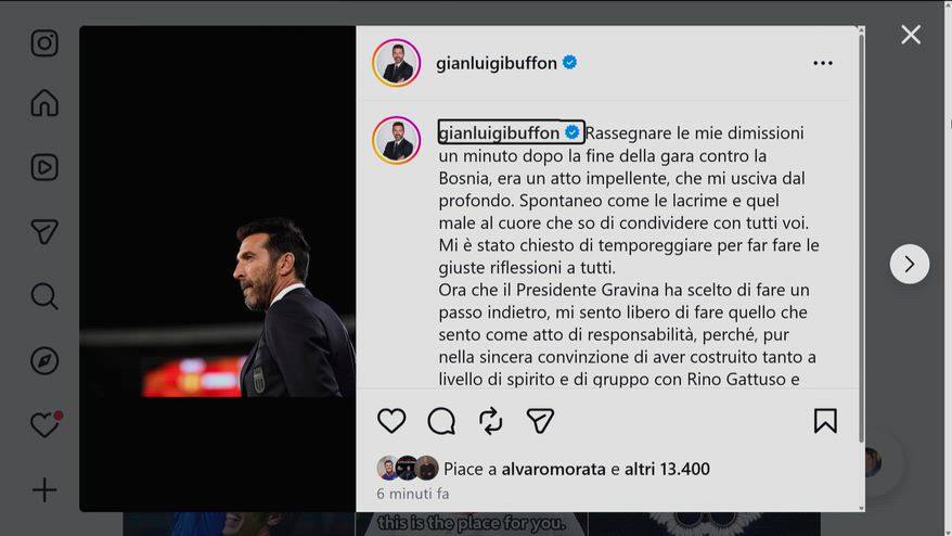Italia, Buffon si dimette da capo delegazione: il messaggio