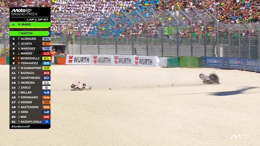 Aprilia, Bezzecchi finisce a terra nel primo giro a Misano