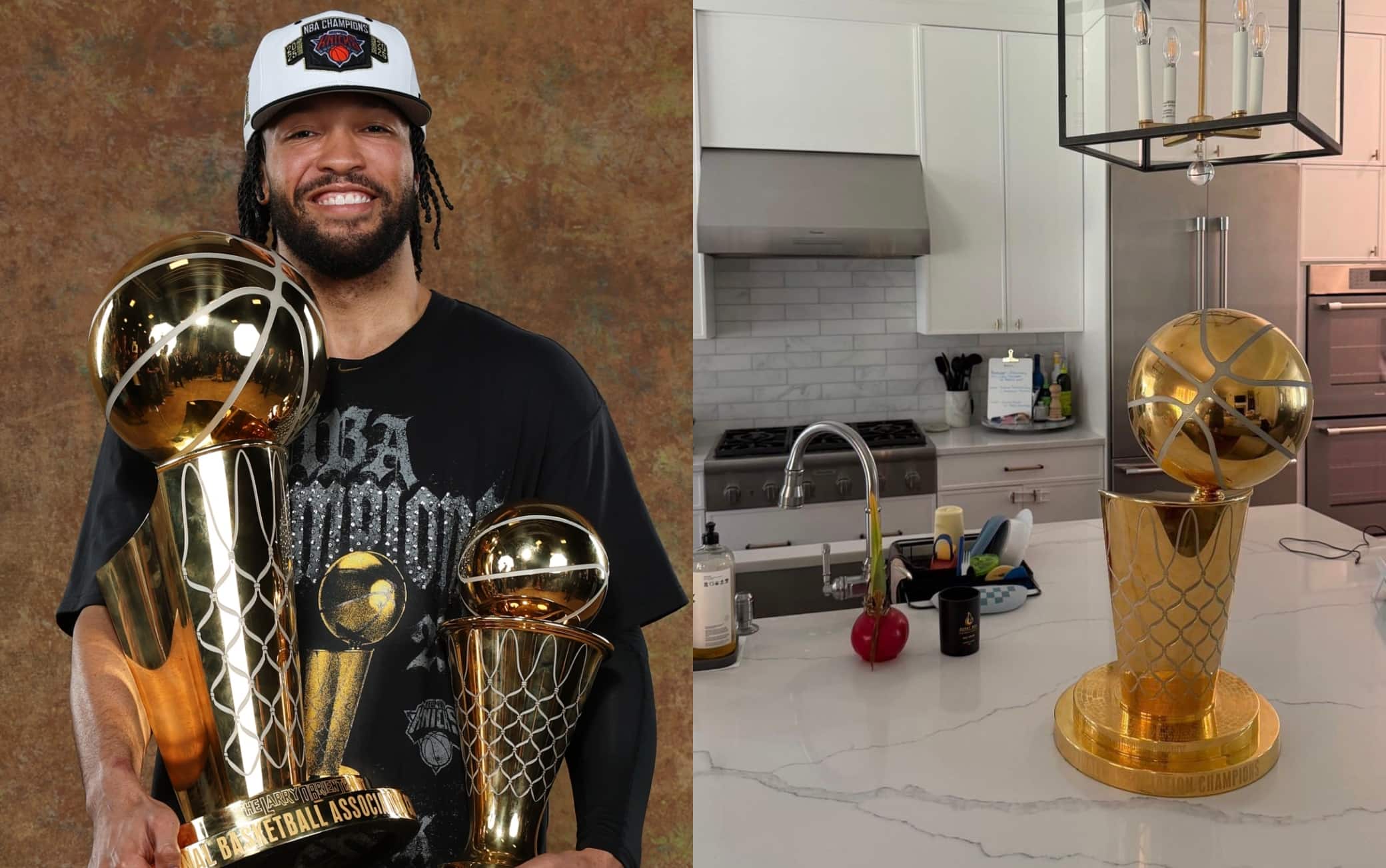NBA, Brunson si tiene stretto il titolo vinto: il Larry O’Brien Trophy finisce in cucina