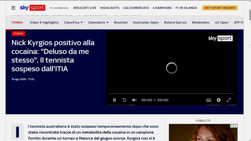 Kyrgios positivo alla cocaina: sospeso dall'ITIA