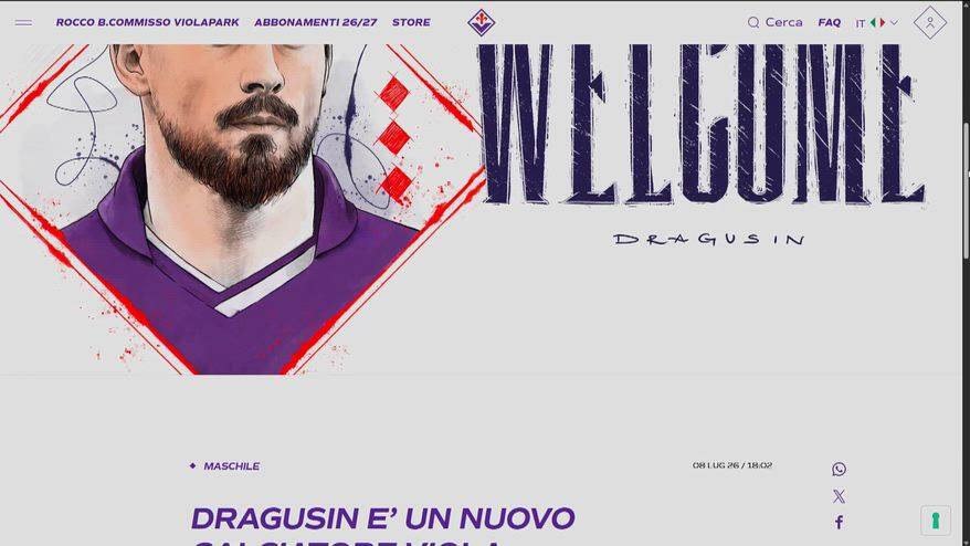 Fiorentina, ufficiale l'arrivo di Radu Dragusin