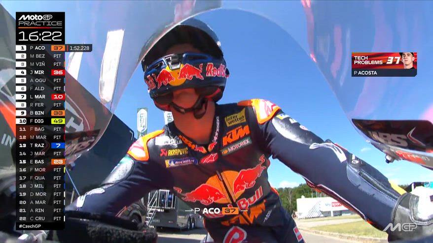 Acosta, la Ktm si ferma durante le Pre-qualifiche a Brno
