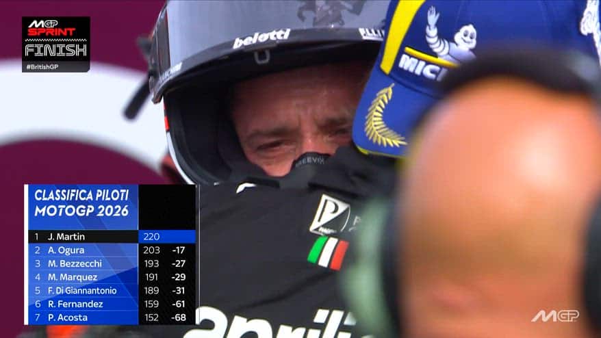 Bezzecchi si commuove: lacrime dopo il podio di Silverstone