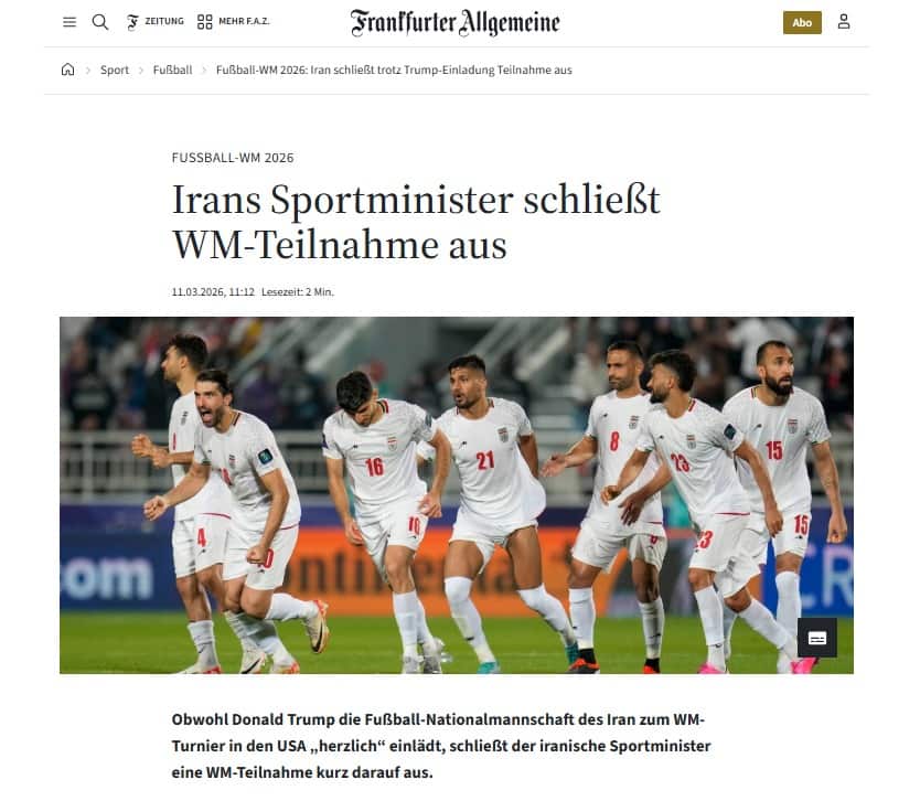 Il quotidiano tedesco Faz riporta le parole del ministro dello sport iraniano