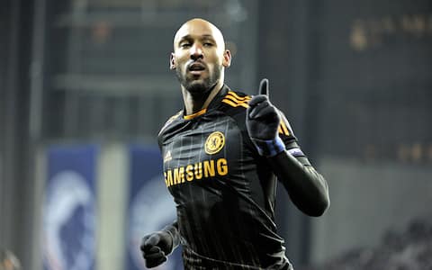 epa02596519 Nicolas Anelka of Chelsea jubilating after his second goal against FC Copenhagen  during their UEFA Champions League round of 16 first leg soccer match at Parken stadium in Copenhagen, Denmark, 22 February 2011.  EPA/Keld Navntoft DENMARK OUT